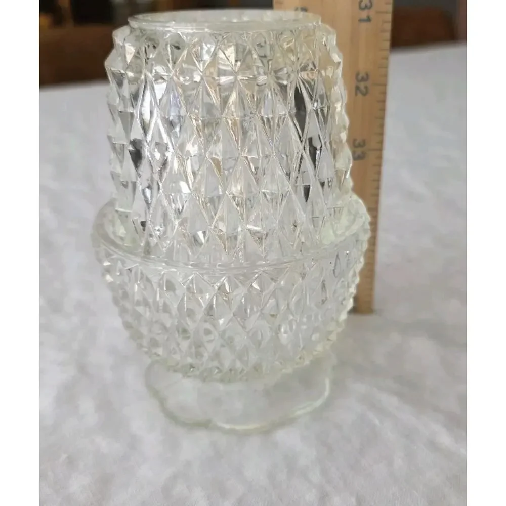 Vintage Indiana Glass Fairy Lamp Clear Diamond Point Candle Holder 2 pc FLAW